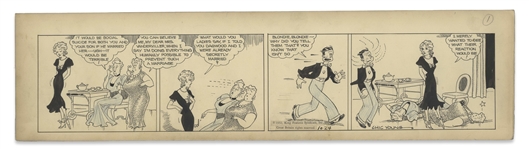 Chic Young Hand-Drawn Blondie Comic Strip From 1932 Titled For the Count of Nine -- Blondie Plays a Practical Joke on Dagwoods Mother